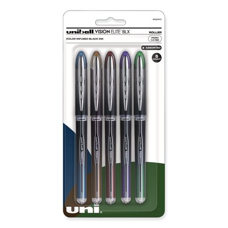 UNI-BALL VISION ELITE BLX Stick Roller Ball Pen, Micro 0.5mm, Assorted, PK5 1832410